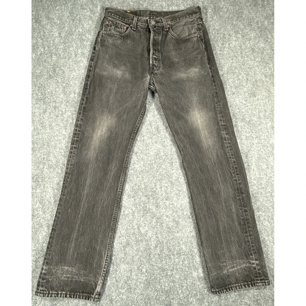 Levis 501 Mens Original Fit Straight Leg Button Fly Faded Black Jeans 30x31